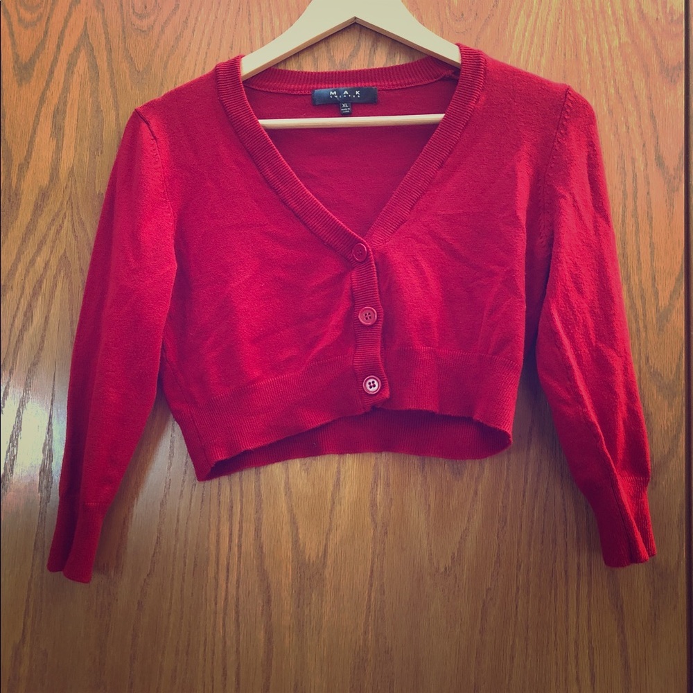 Cropped 3/4 sleeve cardigan sweater